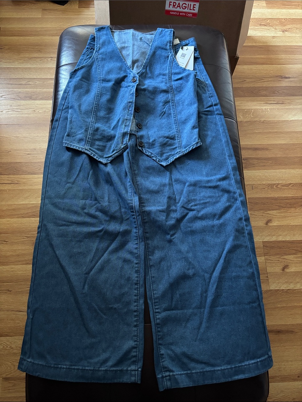 Denim Midi Skirt with Matching Vest - Blue